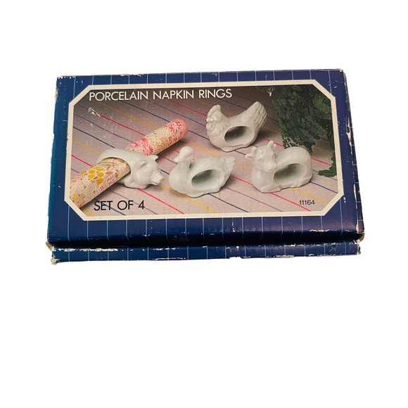 Vintage Napkin Rings Porcelain Animal Animals Set of 4 with Box 1984 - Picture 9 of 9